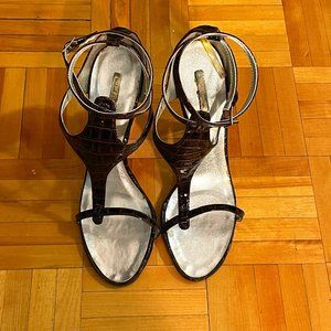 Super cute brown strappy clear wedges